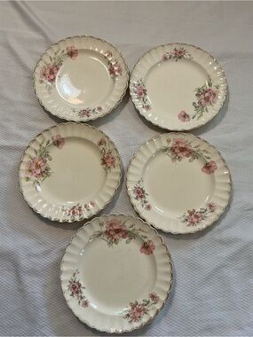 Limoges Pink Floral Dinner Plates with Gold Trim
